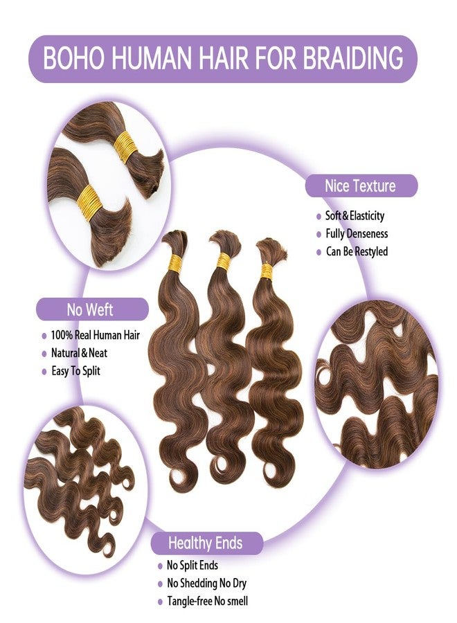 Y WIGS YWIGS Bulk Human Hair for Braiding Body Wave Blend #4/30 Boho Human Hair No Weft Human Braiding Hair 100G 20inch - Image 3